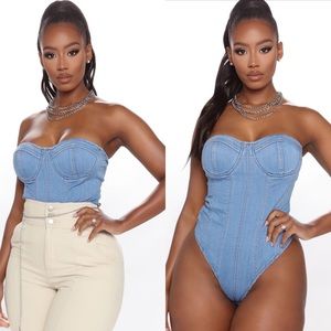 “Hype me up sis” denim bodysuit